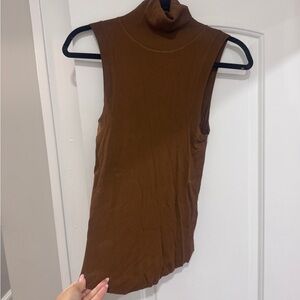Zara Brown Sleeveless Turtleneck Top
